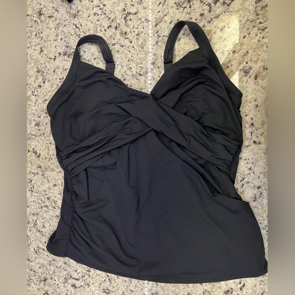 EUC Land’s End Underwire Tankini Swimsuit Top V-neck Wrap Front 18 DDD Black - Picture 6 of 10